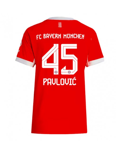 Ženski Nogometna dresi replika Bayern Munich Aleksandar Pavlovic #45 Domači 2025-26 Kratek rokav Ženski Nogometna dresi replika Bayern Munich Aleksandar Pavlovic #45 Domači 2025-26 Kratek rokav